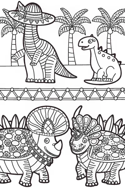 Dino Fashion Parade Coloring Page