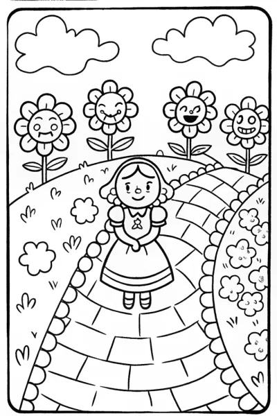 Alice in the Enchanted Talking Garden Coloring Page