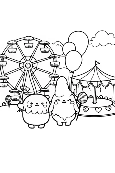 Pompompurin and Cinnamoroll Carnival Coloring Page