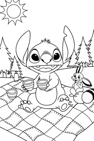 Stitch’s Cozy Patchwork Tea Party Coloring Page