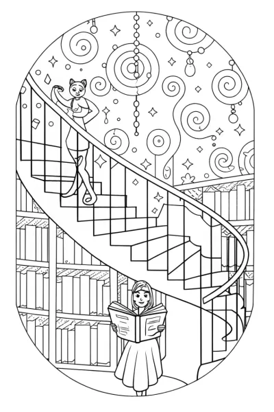 Belle’s Enchanted Library Adventure Coloring Page