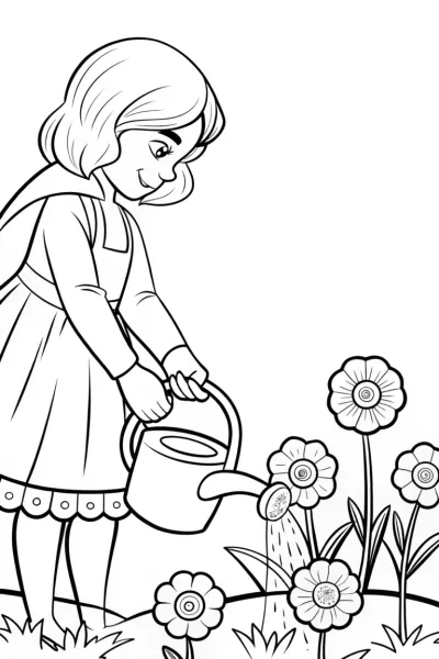 Flora watering cosmic flowers