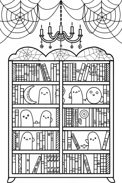 The Magical Halloween Library Coloring Page
