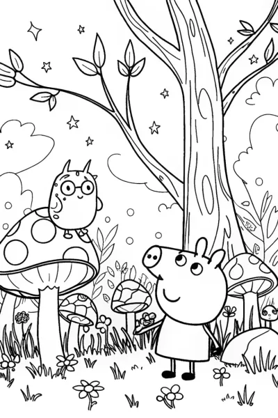 Peppa Pig’s Enchanted Forest Adventure Coloring Page