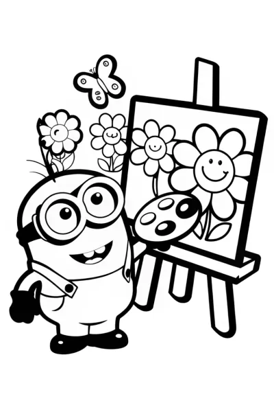 Minion Artist in a Garden of Dreams Coloring Page