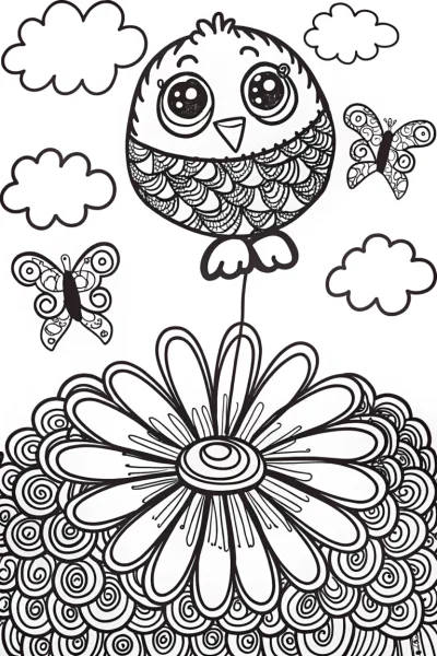 Chick’s Whimsical Balloon Adventure Coloring Page