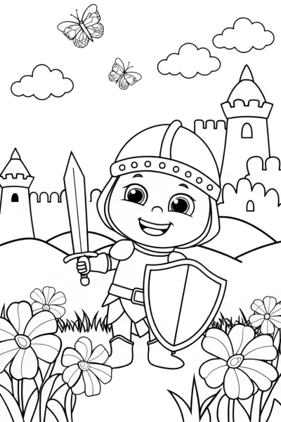 Baby Knight’s Fantasy Adventure Coloring Page