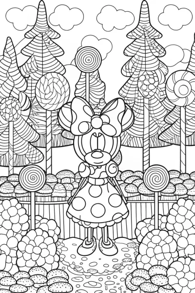 Minnie Mouse in a candy forest