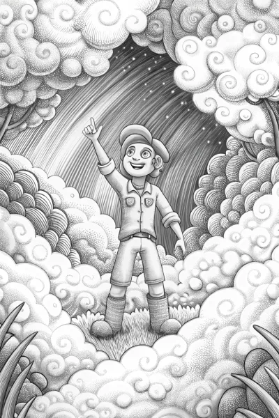 Blippi with cloud creatures