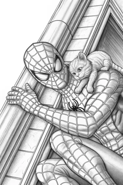 Spider-Man saving a kitten
