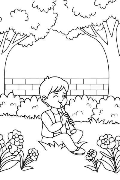 JJ playing music in a garden