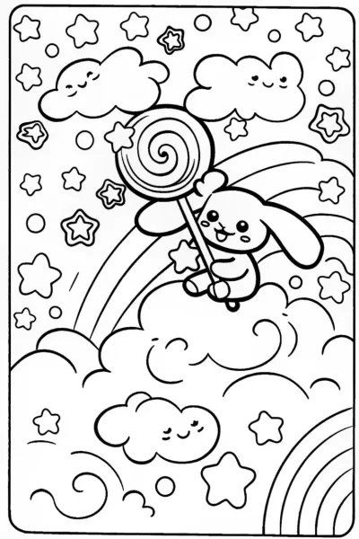 Cinnamoroll’s Dreamy Cloud Adventure Coloring Page