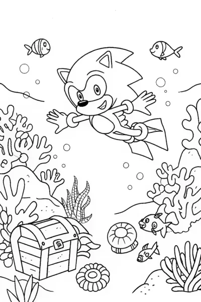 Sonic’s dive into the ocean depths coloring page