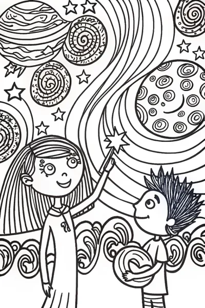Celestial Dreamers: The Starry Artists Coloring Page