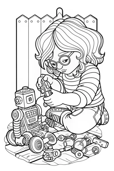 Gabby assembling a toy robot