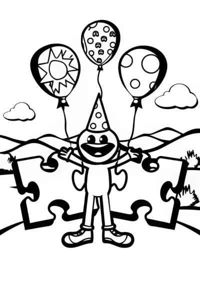 Huggy Wuggy’s Puzzle Party Coloring Page