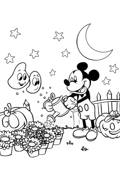 Mickey’s Enchanted Halloween Garden Coloring Page