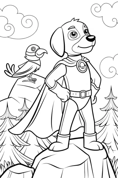 Heroic Dog and Parrot Superhero Coloring Page