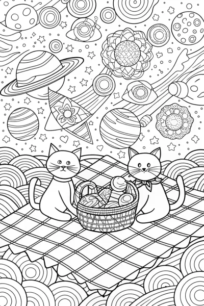 Cats having a picnic in space