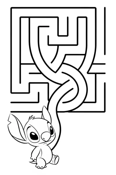 Stitch exploring a thread labyrinth