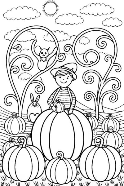 Luigi’s Adventure in the Enchanted Pumpkin Patch Coloring Page