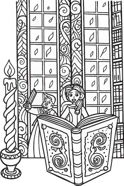 Belle and the Magical Library Quest Coloring Page