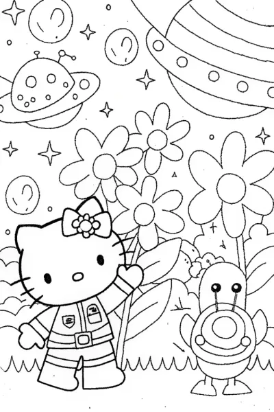 Hello Kitty in a space garden quest