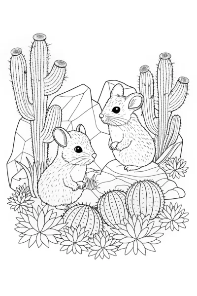 Chinchillas playing in a cactus garden