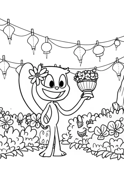 Huggy Wuggy’s Enchanted Garden Party Coloring Page