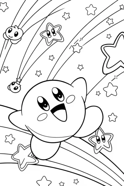 Kirby’s Starry Night Adventure Coloring Page