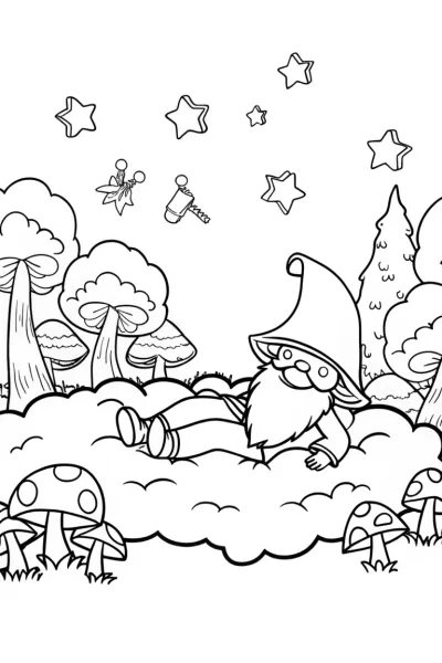 Gnome’s Magical Dreamscape Coloring Page