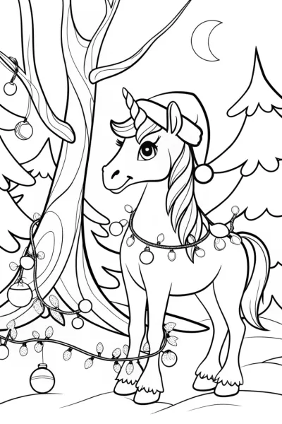 Unicorn Christmas Coloring Page