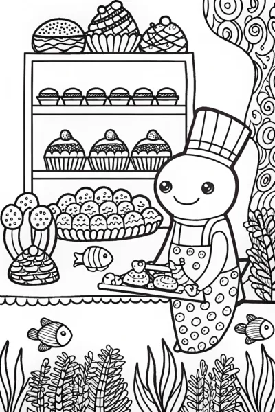 Axolotl’s Underwater Bakery Coloring Page
