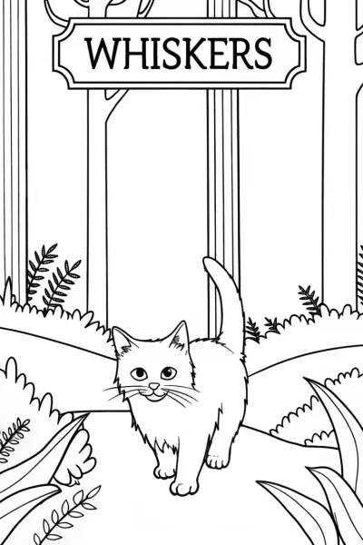 Whiskers’ Adventure in the Enchanted Forest Coloring Page