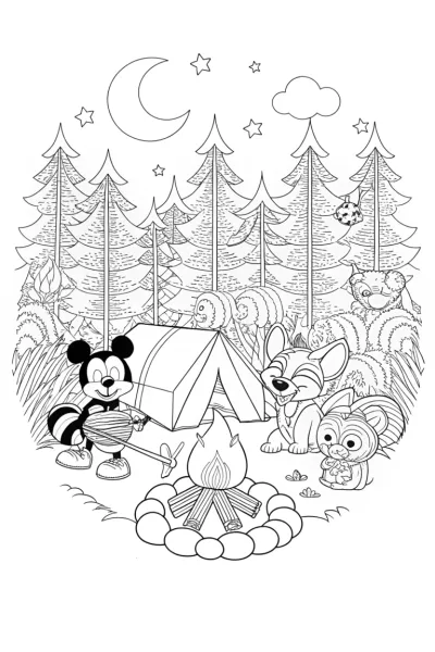 Mickey Mouse’s Enchanted Camping Coloring Page
