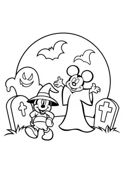 Mickey Mouse and Friends Halloween Coloring Page