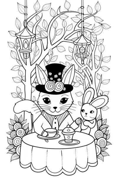 Whimsical Cat Tea Party with the Charming Bunny Companion
