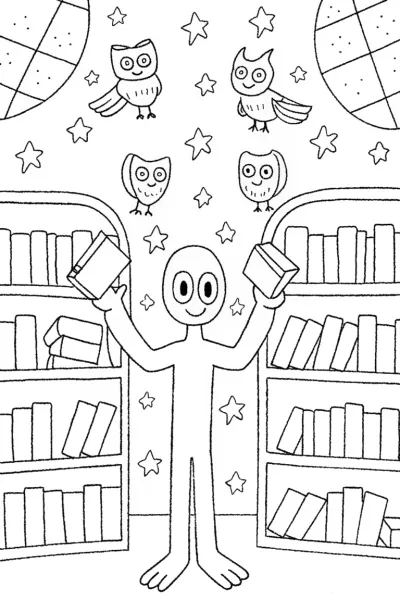 Huggy Wuggy’s Magical Bookstore Coloring Page