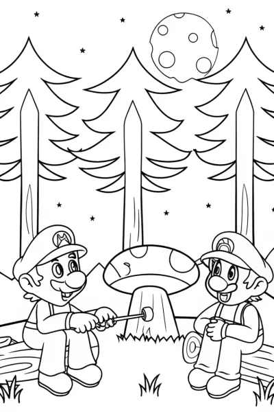 Mario and Luigi Camping Adventure Coloring Page