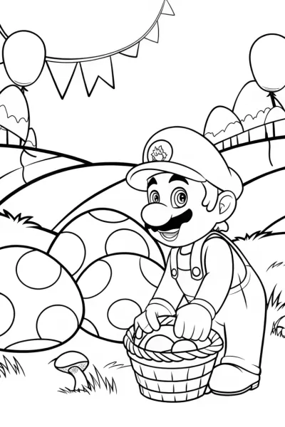 Mario’s Mushroom Harvest Festival Coloring Page