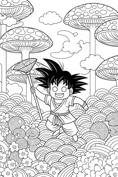 Goku’s Colorful Adventure in the Mushroom Forest