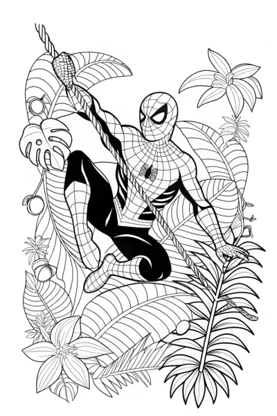 Spider-Man swinging in alien jungle