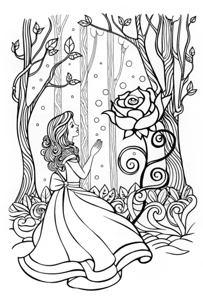 Belle and the Enchanted Rose Coloring Page