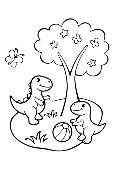 Friendly Dinosaurs Playing in the Park Coloring Page