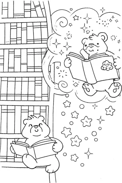 Care Bears in the Enchanted Library Coloring Page
