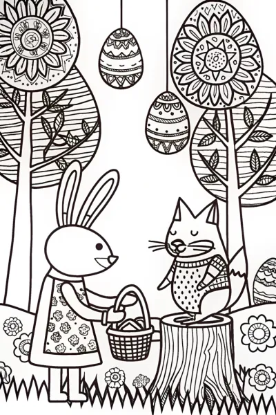 Easter Garden Tea Party Coloring Page