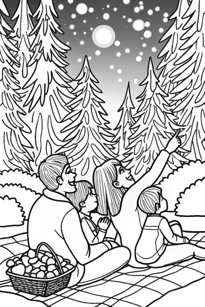 Summer Stargazing Family Coloring Page