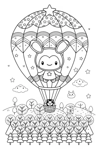 Kuromi’s Enchanted Balloon Adventure Coloring Page
