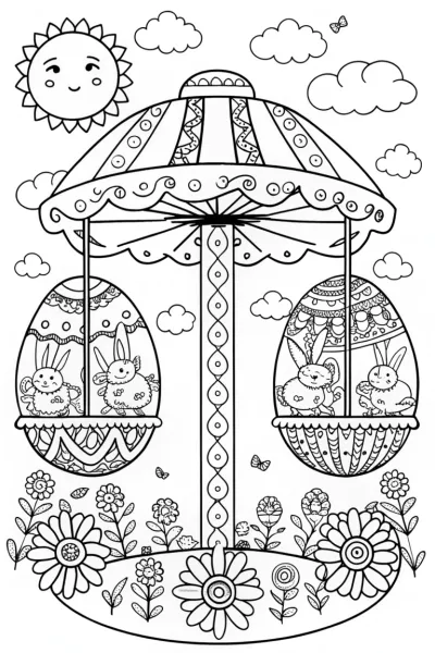 Easter Egg Carousel Adventure Coloring Page