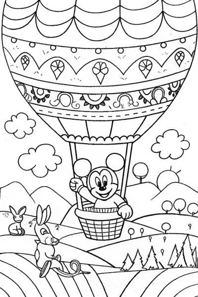 Mickey Mouse Balloon Adventure Coloring Page